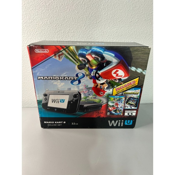Nintendo Wii U 32GB Console Mario Kart 8 Deluxe Set Black In Box Tested Read..